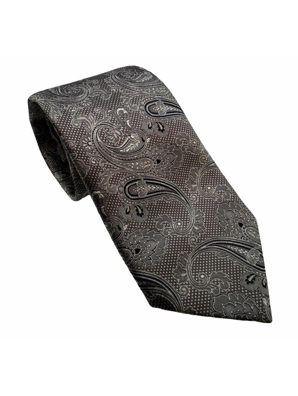 Canali Silk Neck Tie Paisley Floral Grey Navy 3" x 58.5"